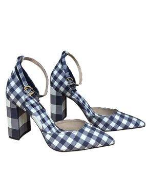DRAPER JAMES RSVP Bianca Navy Gingham Ankle Strap Women's Shoes Heels Size US 6